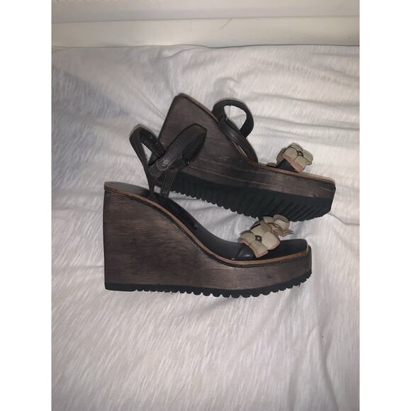 Vintage 90s Y2K Floral Wooden Chunky Platform Wedge Sandals Shoes Women’s Size 6 - Picture 2 of 7